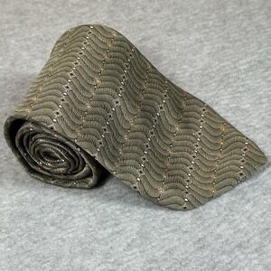 Bill Robinson Son Silk Tie Olive Gold Geometric Vintage USA Classic 58x4in